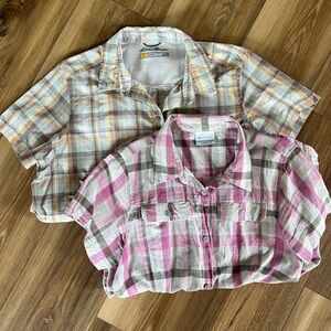 Columbia Eddie Bauer Plaid Button Up Shirt Bundle Medium Short Sleeve Hiking Top